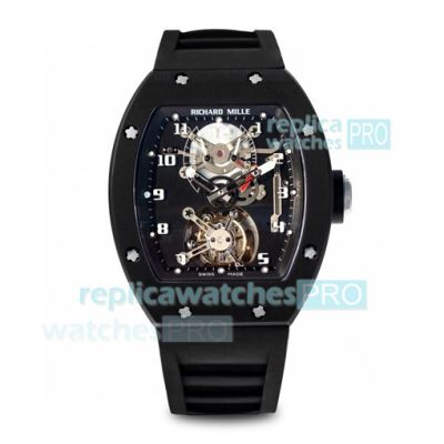 JB Swiss Replica Richard Mille RM001 Tourbillon Watch Black Dial Black Rubber Strap